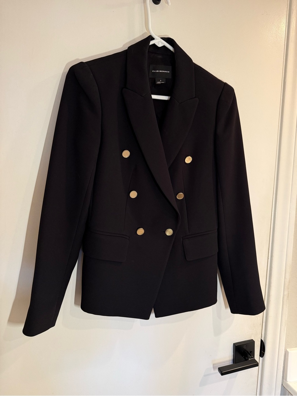 Club Monaco Black Double-Breasted Blazer with Gold Buttons